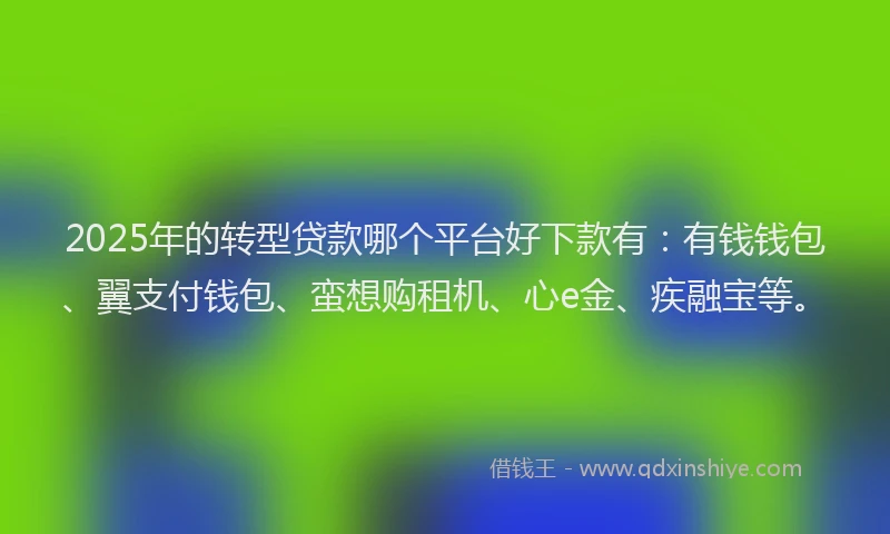 2025年的转型贷款哪个平台好下款有：有钱钱包、翼支付钱包、蛮想购租机、心e金、疾融宝等。
