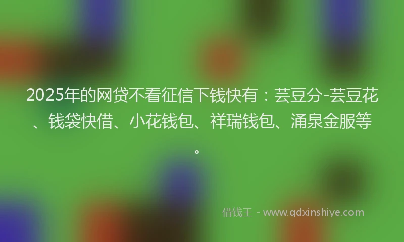 2025年的网贷不看征信下钱快有：芸豆分-芸豆花、钱袋快借、小花钱包、祥瑞钱包、涌泉金服等。