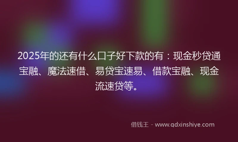 2025年的还有什么口子好下款的有：现金秒贷通宝融、魔法速借、易贷宝速易、借款宝融、现金流速贷等。