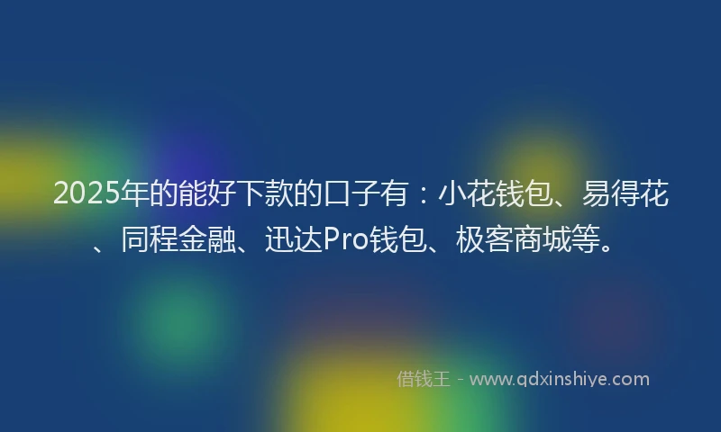 2025年的能好下款的口子有：小花钱包、易得花、同程金融、迅达Pro钱包、极客商城等。