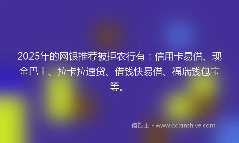 2025年的网银推荐被拒农行有：信用卡易借、现金巴士、拉卡拉速贷、借钱快易借、福瑞钱包宝等。