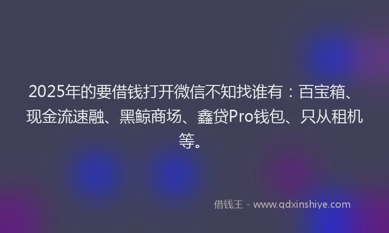 2025年的要借钱打开微信不知找谁有：百宝箱、现金流速融、黑鲸商场、鑫贷Pro钱包、只从租机等。