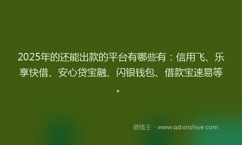 2025年的还能出款的平台有哪些有：信用飞、乐享快借、安心贷宝融、闪银钱包、借款宝速易等。