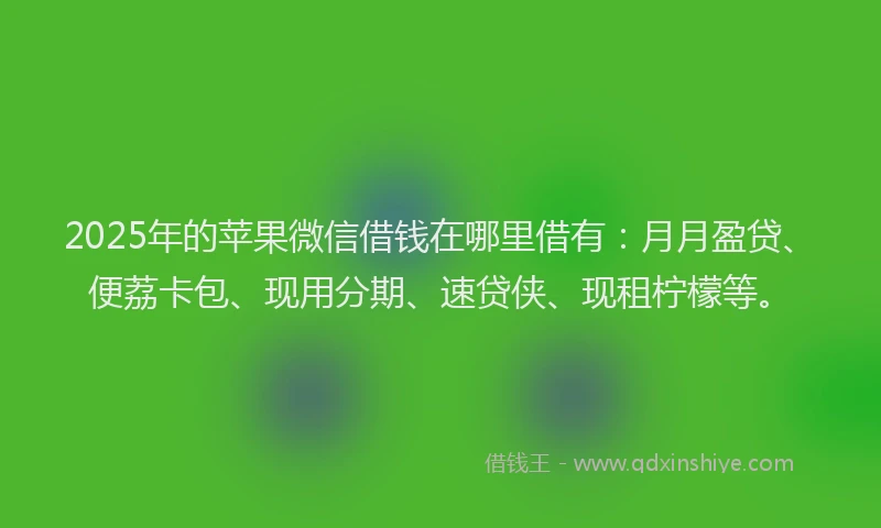 2025年的苹果微信借钱在哪里借有：月月盈贷、便荔卡包、现用分期、速贷侠、现租柠檬等。
