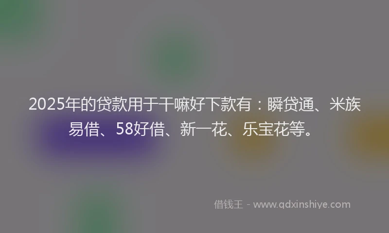2025年的贷款用于干嘛好下款有：瞬贷通、米族易借、58好借、新一花、乐宝花等。