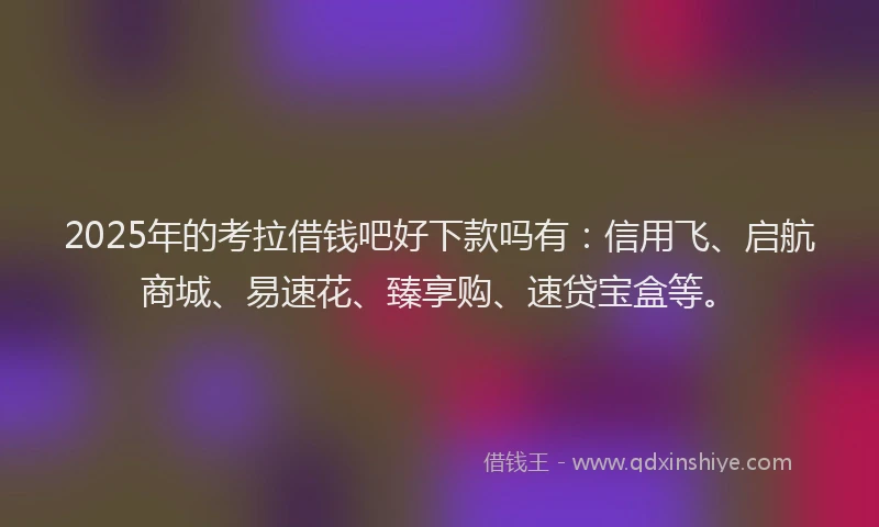 2025年的考拉借钱吧好下款吗有：信用飞、启航商城、易速花、臻享购、速贷宝盒等。