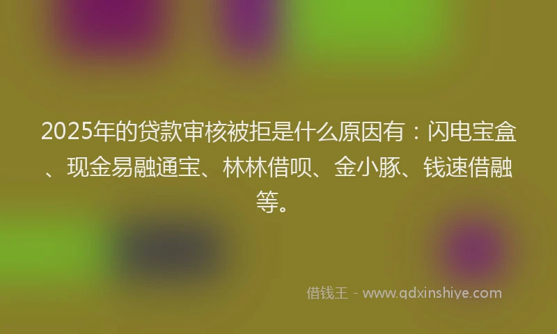 2025年的贷款审核被拒是什么原因有：闪电宝盒、现金易融通宝、林林借呗、金小豚、钱速借融等。