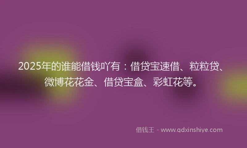 2025年的谁能借钱吖有：借贷宝速借、粒粒贷、微博花花金、借贷宝盒、彩虹花等。