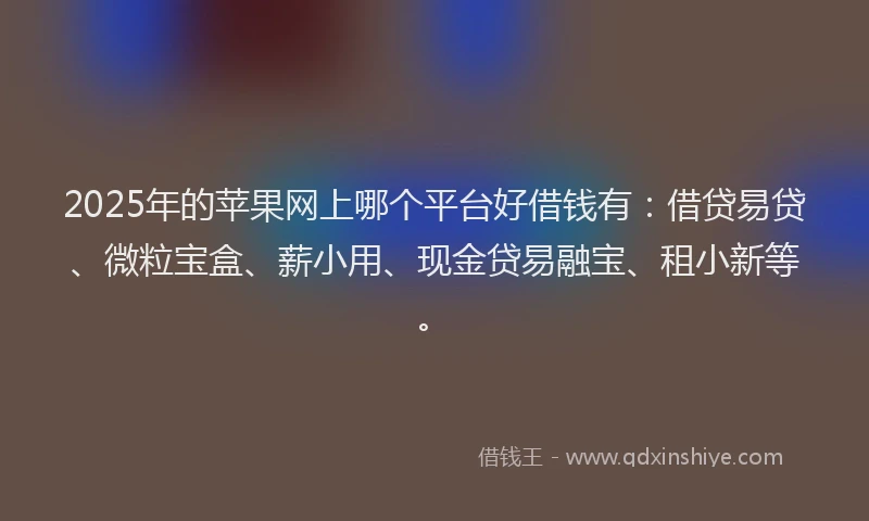 2025年的苹果网上哪个平台好借钱有：借贷易贷、微粒宝盒、薪小用、现金贷易融宝、租小新等。