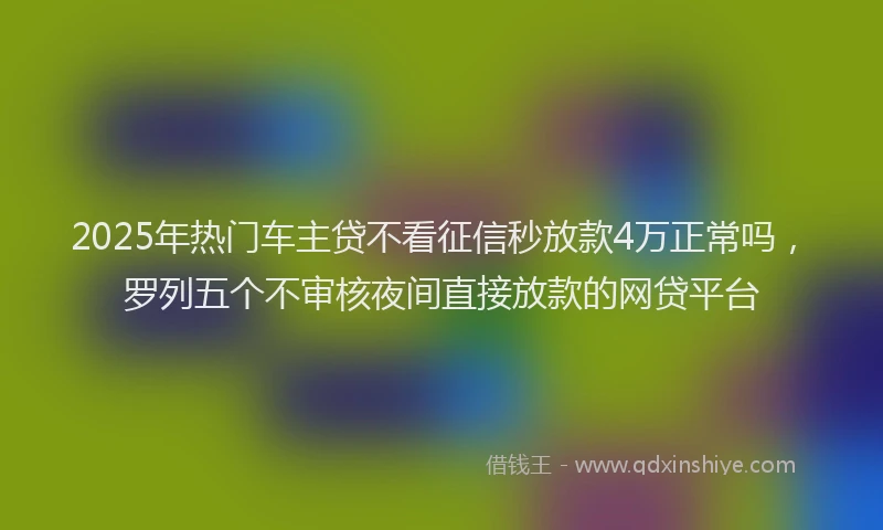 2025年热门车主贷不看征信秒放款4万正常吗，罗列五个不审核夜间直接放款的网贷平台
