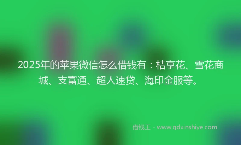 2025年的苹果微信怎么借钱有：桔享花、雪花商城、支富通、超人速贷、海印金服等。
