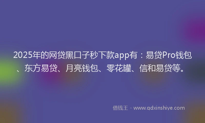 2025年的网贷黑口子秒下款app有：易贷Pro钱包、东方易贷、月亮钱包、零花罐、信和易贷等。