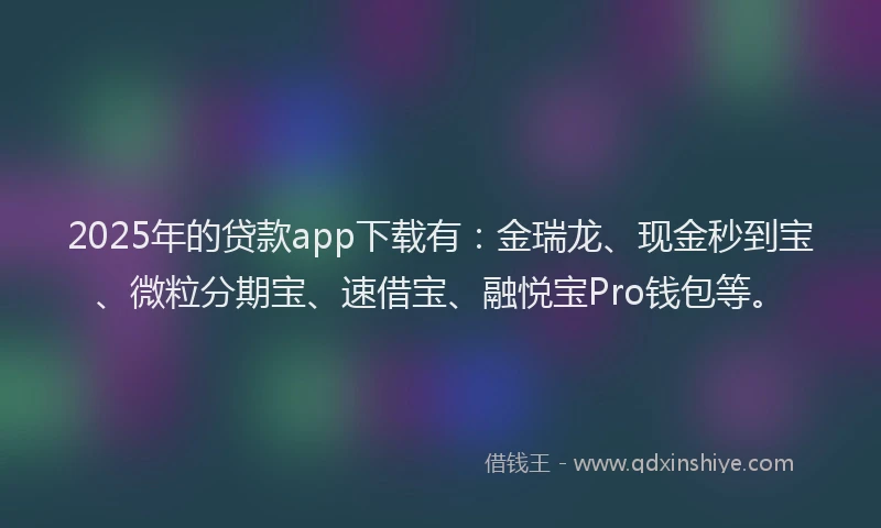 2025年的贷款app下载有：金瑞龙、现金秒到宝、微粒分期宝、速借宝、融悦宝Pro钱包等。