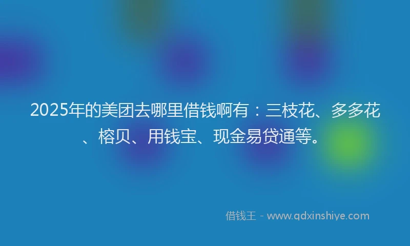 2025年的美团去哪里借钱啊有：三枝花、多多花、榕贝、用钱宝、现金易贷通等。