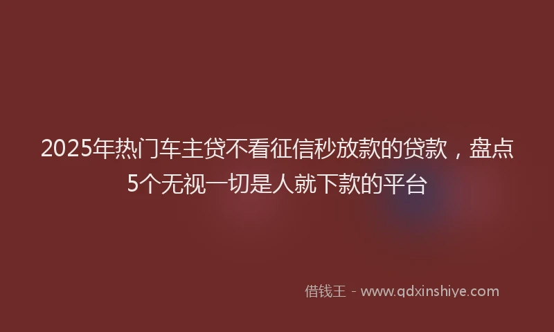 2025年热门车主贷不看征信秒放款的贷款，盘点5个无视一切是人就下款的平台