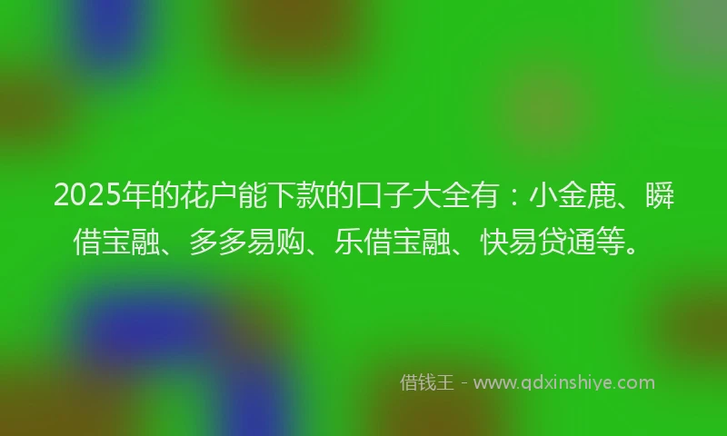 2025年的花户能下款的口子大全有：小金鹿、瞬借宝融、多多易购、乐借宝融、快易贷通等。