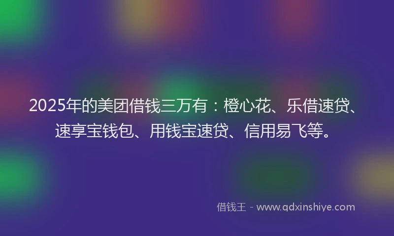 2025年的美团借钱三万有：橙心花、乐借速贷、速享宝钱包、用钱宝速贷、信用易飞等。
