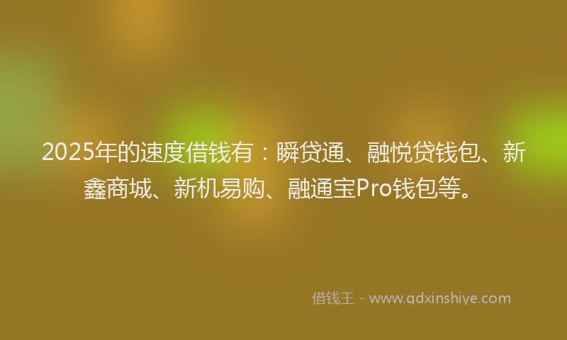 2025年的速度借钱有：瞬贷通、融悦贷钱包、新鑫商城、新机易购、融通宝Pro钱包等。