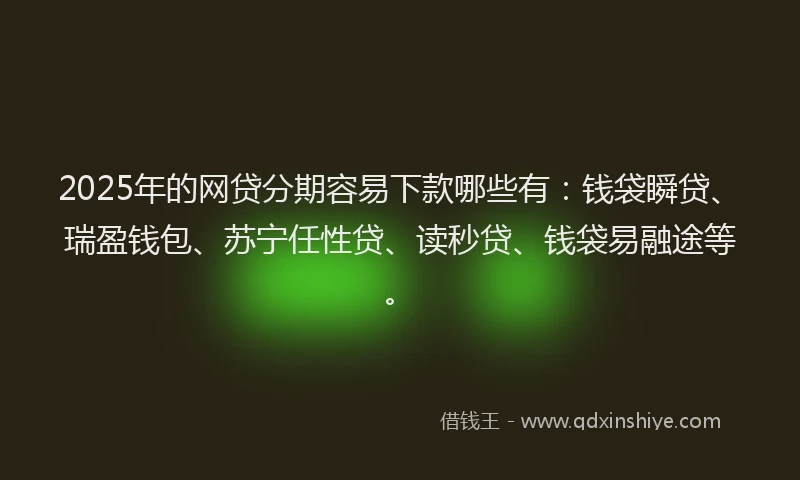 2025年的网贷分期容易下款哪些有：钱袋瞬贷、瑞盈钱包、苏宁任性贷、读秒贷、钱袋易融途等。