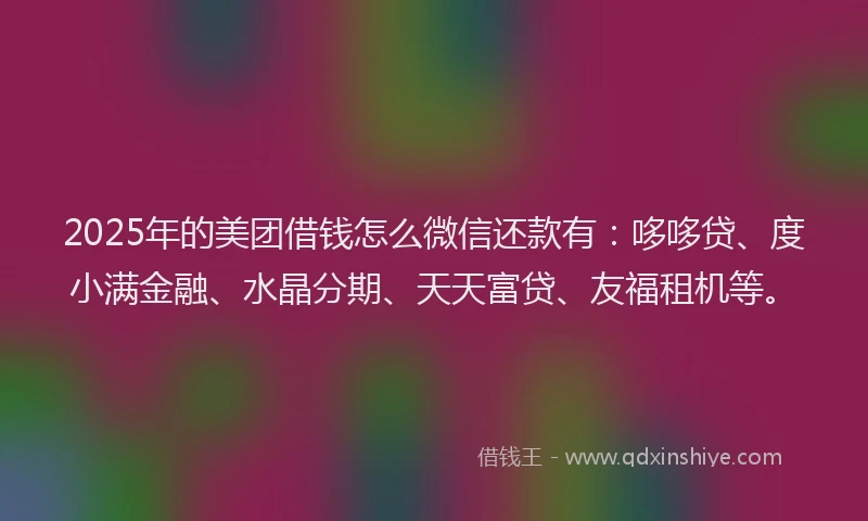 2025年的美团借钱怎么微信还款有：哆哆贷、度小满金融、水晶分期、天天富贷、友福租机等。