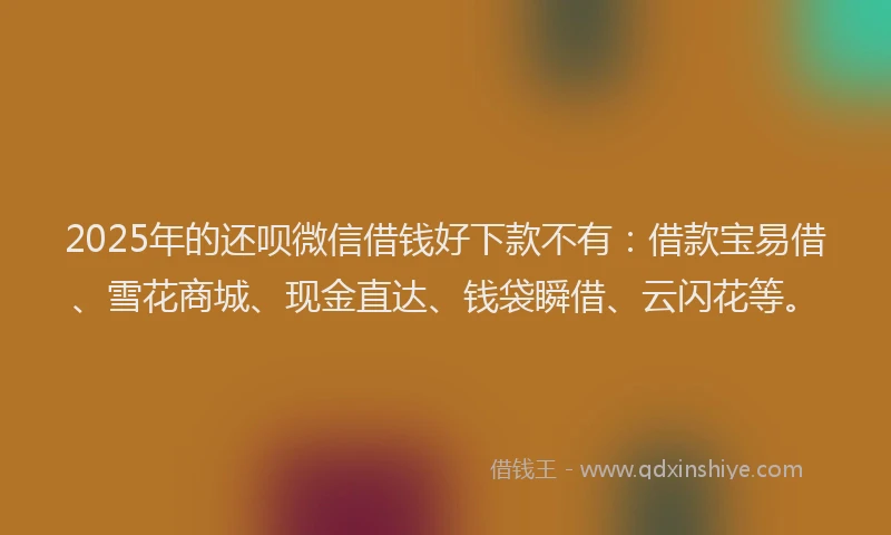2025年的还呗微信借钱好下款不有：借款宝易借、雪花商城、现金直达、钱袋瞬借、云闪花等。