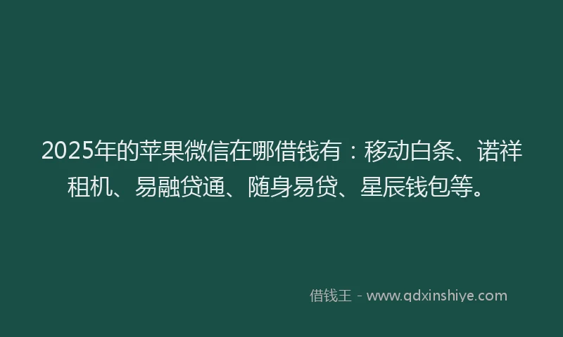2025年的苹果微信在哪借钱有:移动白条、诺祥租机、易融贷通、随身易贷、星辰钱包等。