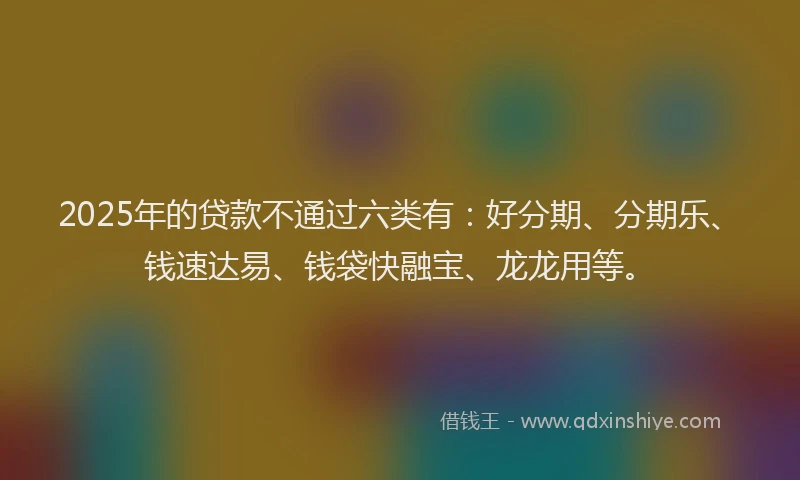 2025年的贷款不通过六类有：好分期、分期乐、钱速达易、钱袋快融宝、龙龙用等。