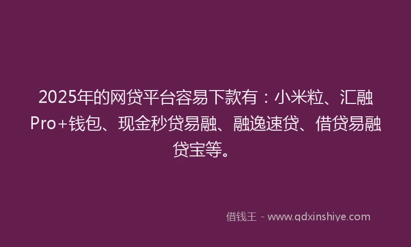 2025年的网贷平台容易下款有：小米粒、汇融Pro+钱包、现金秒贷易融、融逸速贷、借贷易融贷宝等。