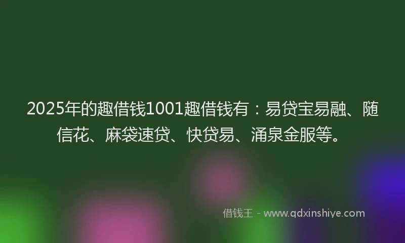 2025年的趣借钱1001趣借钱有：易贷宝易融、随信花、麻袋速贷、快贷易、涌泉金服等。