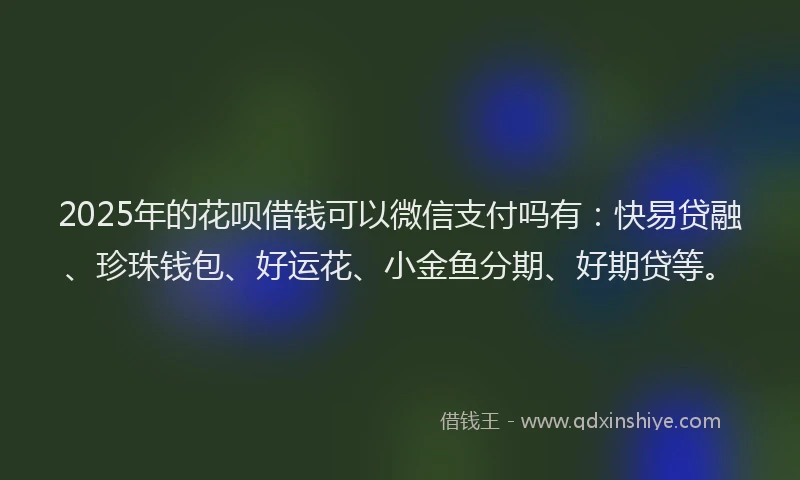 2025年的花呗借钱可以微信支付吗有:快易贷融、珍珠钱包、好运花、小金鱼分期、好期贷等。