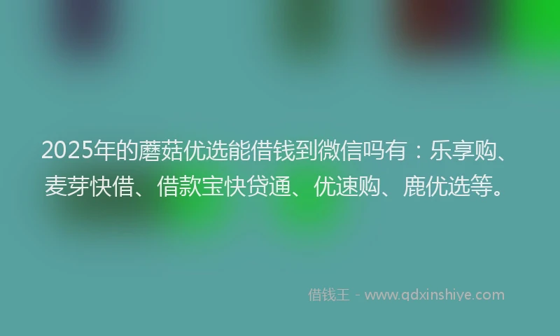 2025年的蘑菇优选能借钱到微信吗有：乐享购、麦芽快借、借款宝快贷通、优速购、鹿优选等。