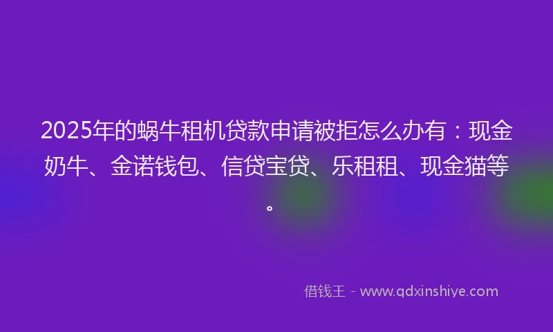 2025年的蜗牛租机贷款申请被拒怎么办有：现金奶牛、金诺钱包、信贷宝贷、乐租租、现金猫等。