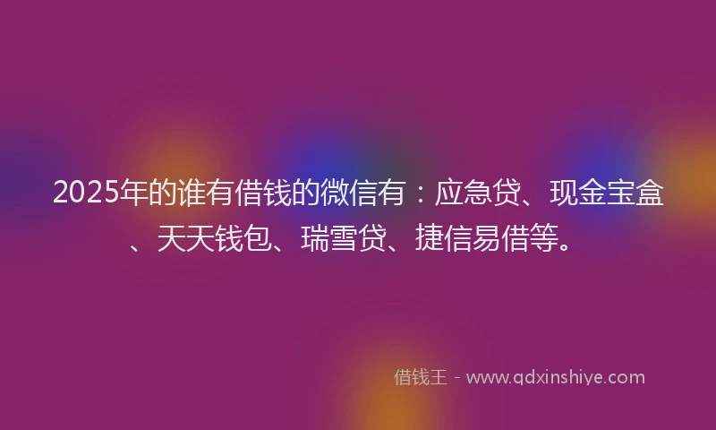 2025年的谁有借钱的微信有：应急贷、现金宝盒、天天钱包、瑞雪贷、捷信易借等。