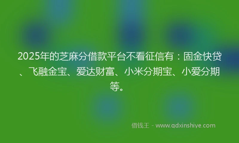 2025年的芝麻分借款平台不看征信有：固金快贷、飞融金宝、爱达财富、小米分期宝、小爱分期等。