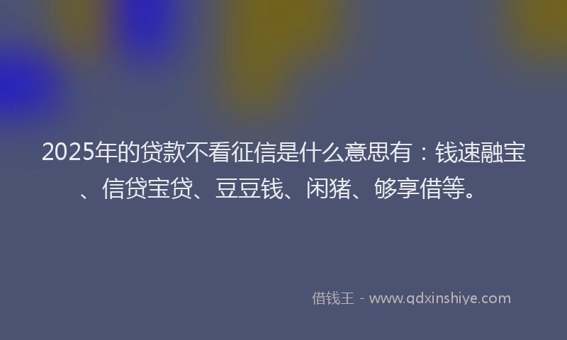 2025年的贷款不看征信是什么意思有：钱速融宝、信贷宝贷、豆豆钱、闲猪、够享借等。