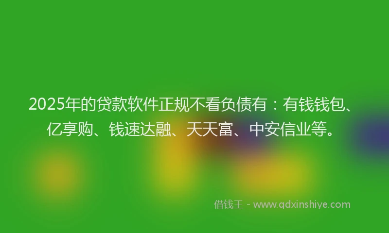 2025年的贷款软件正规不看负债有：有钱钱包、亿享购、钱速达融、天天富、中安信业等。