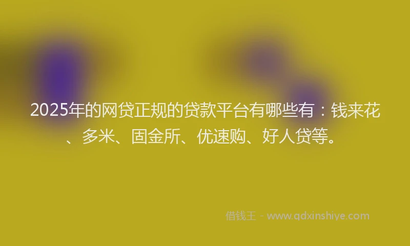 2025年的网贷正规的贷款平台有哪些有：钱来花、多米、固金所、优速购、好人贷等。