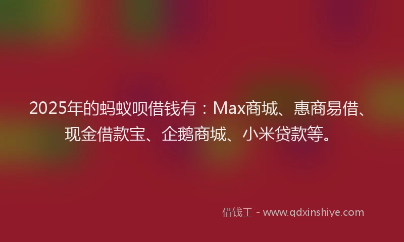 2025年的蚂蚁呗借钱有：Max商城、惠商易借、现金借款宝、企鹅商城、小米贷款等。