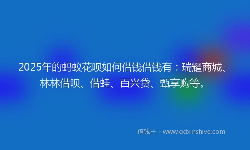 2025年的蚂蚁花呗如何借钱借钱有：瑞耀商城、林林借呗、借蛙、百兴贷、甄享购等。