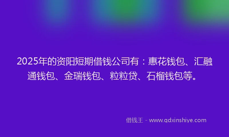 2025年的资阳短期借钱公司有：惠花钱包、汇融通钱包、金瑞钱包、粒粒贷、石榴钱包等。