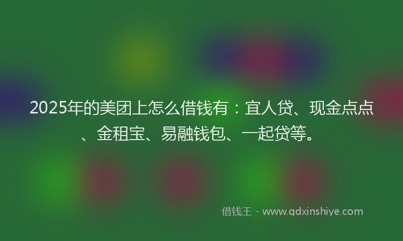2025年的美团上怎么借钱有：宜人贷、现金点点、金租宝、易融钱包、一起贷等。