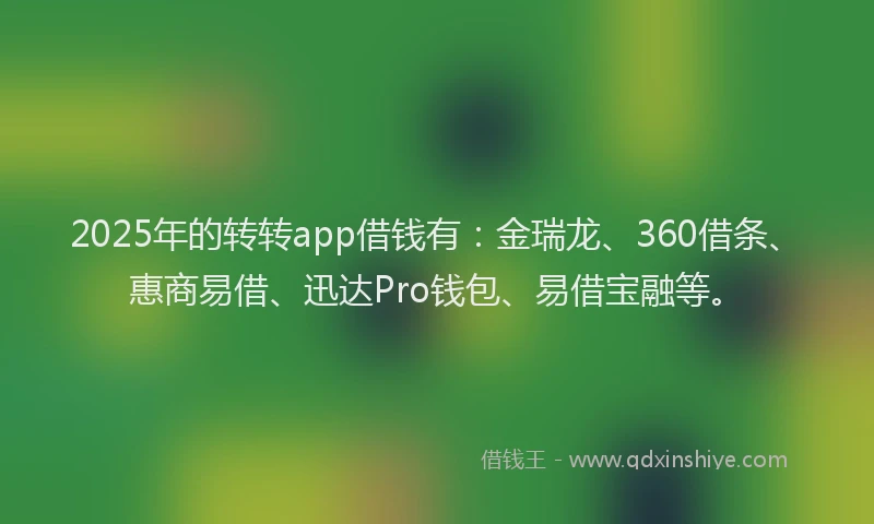 2025年的转转app借钱有：金瑞龙、360借条、惠商易借、迅达Pro钱包、易借宝融等。