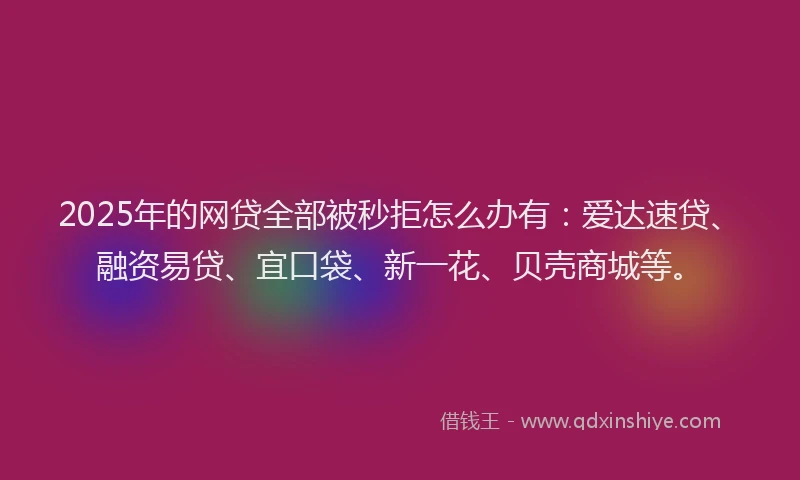 2025年的网贷全部被秒拒怎么办有：爱达速贷、融资易贷、宜口袋、新一花、贝壳商城等。