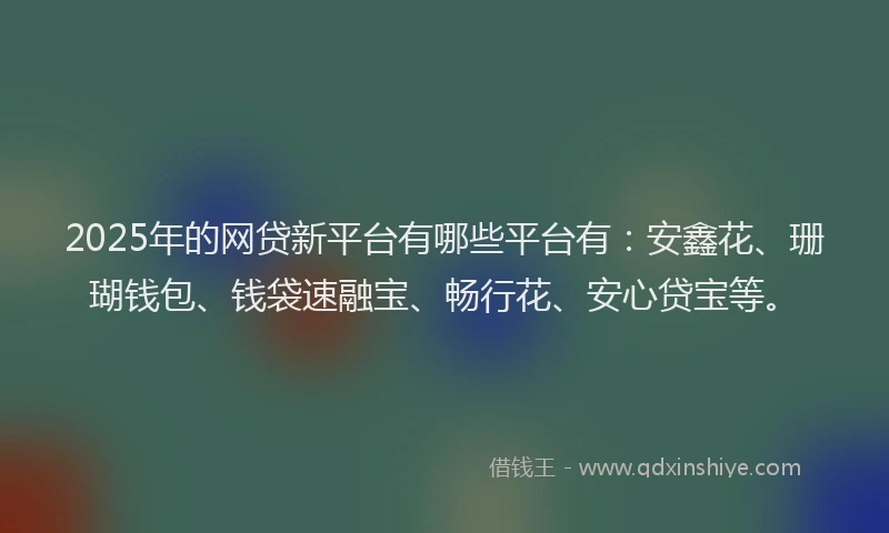 2025年的网贷新平台有哪些平台有：安鑫花、珊瑚钱包、钱袋速融宝、畅行花、安心贷宝等。