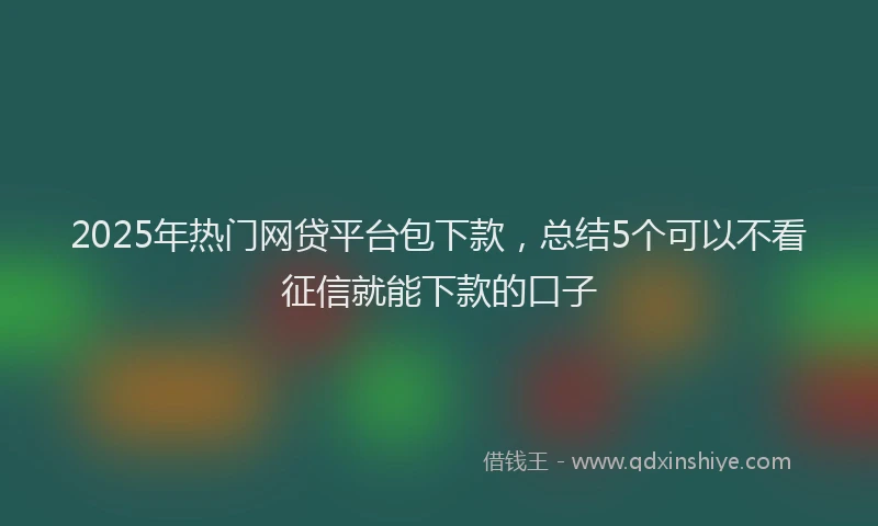 2025年热门网贷平台包下款，总结5个可以不看征信就能下款的口子