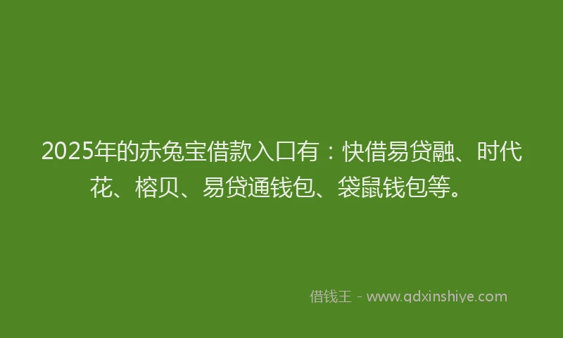 2025年的赤兔宝借款入口有：快借易贷融、时代花、榕贝、易贷通钱包、袋鼠钱包等。