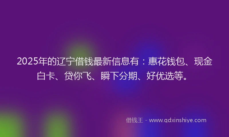2025年的辽宁借钱最新信息有：惠花钱包、现金白卡、贷你飞、瞬下分期、好优选等。