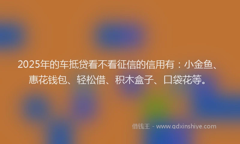 2025年的车抵贷看不看征信的信用有：小金鱼、惠花钱包、轻松借、积木盒子、口袋花等。