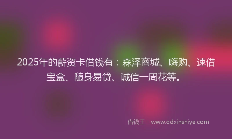 2025年的薪资卡借钱有：森泽商城、嗨购、速借宝盒、随身易贷、诚信一周花等。