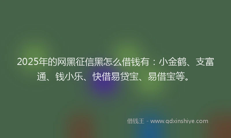 2025年的网黑征信黑怎么借钱有：小金鹤、支富通、钱小乐、快借易贷宝、易借宝等。